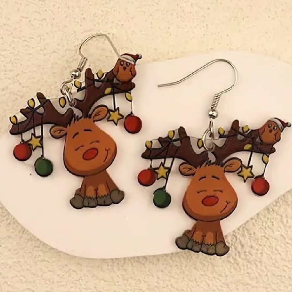 Acrylic Christmas REINDEER Dangle Earrings